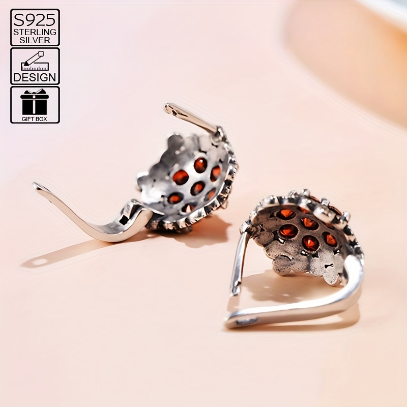 925 Sterling Silver Flower Garnet Earrings Hypoallergenic